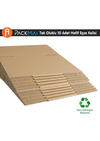 35X20X20 cm Koli - Kutu | 10'lu Paket 3 mm Hafif Eşya Kutusu Tek Oluklu