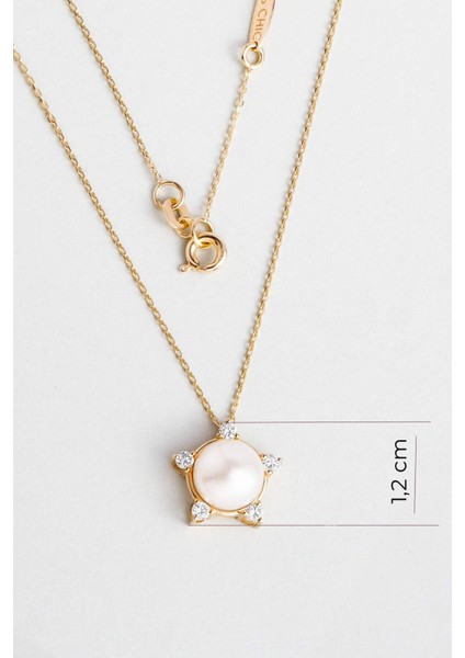 Diamond Collection 14 K Sarı Altın 0,17 Karat Pırlanta Doğal Inci Kolye