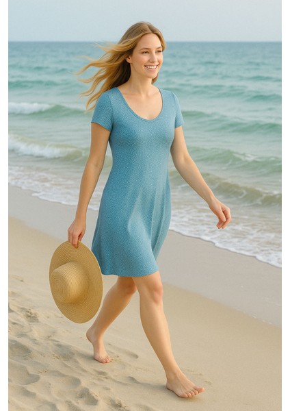 Dökümlü Rahat Kalıp Günlük Penye Kumaş Elbise