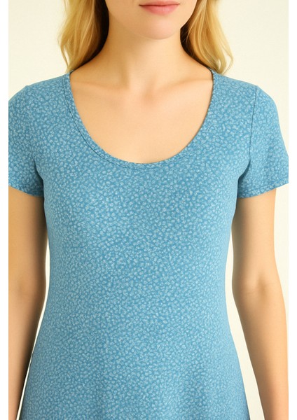 Dökümlü Rahat Kalıp Günlük Penye Kumaş Elbise