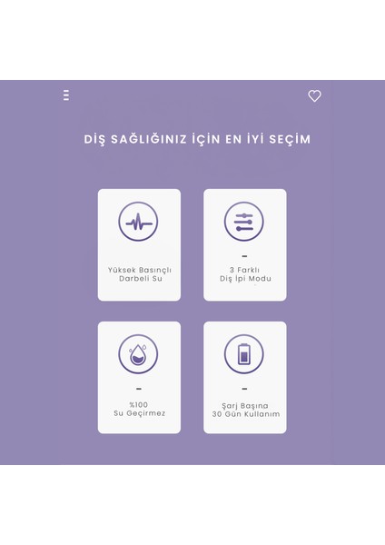 Mint 3 Lila Pratik Kullanımlı Değiştirilebilir Başlıklı 3 Kademeli Şarjlı Ağız Duşu modelleri