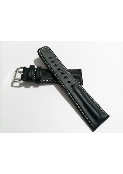 Her Saate Uygun Bombeli 22 mm Piramit Modeli Deri (210) Siyah