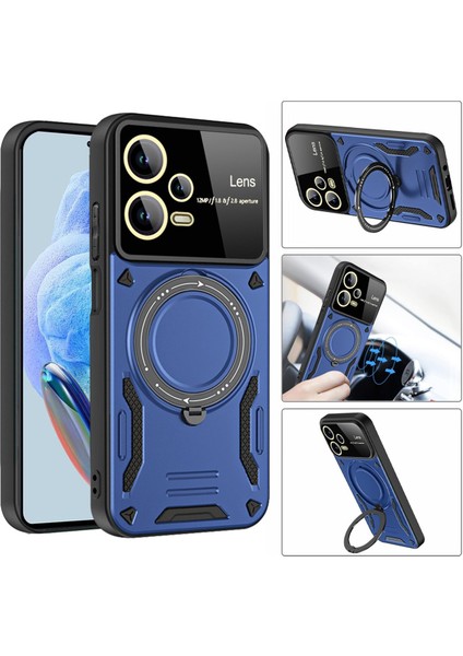 Xiaomi Redmi Note 12 Pro 5g Uyumlu Lens Korumalı Yüzük Stantlı Tam Koruma Kılıf