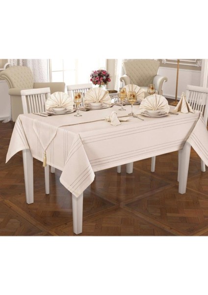 26 Parça Masa Örtüsü Seti Bahar Krem