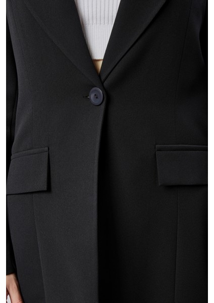 Siyah Kruvaze Uzun Blazer Ceket modelleri