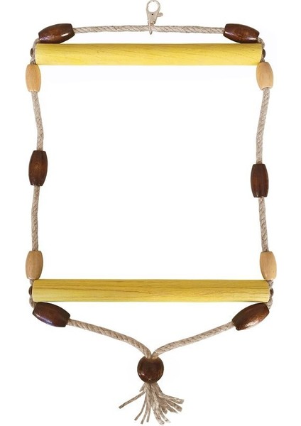Doğal Ahşap Papağan Salıncağı Boncuklu 21 x 36 cm