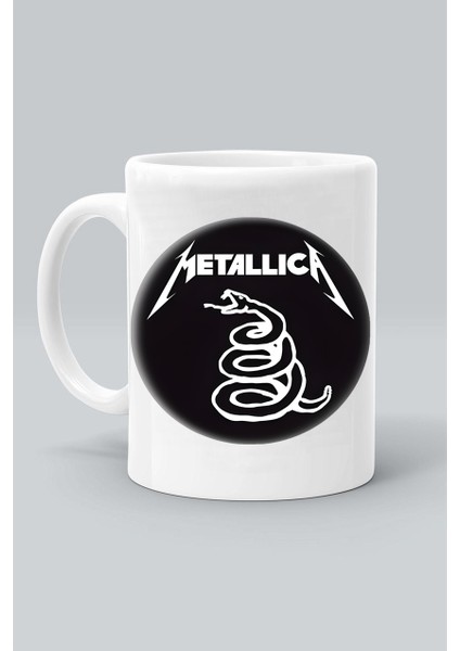 Rock Müzk Grup Metallica Logo Baskılı Beyaz Kupa Bardak