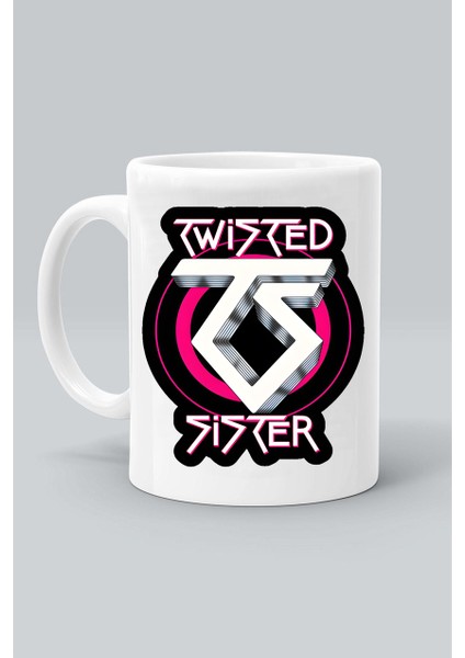 Rock Müzk Grup Twisted Sisters Logo Baskılı Beyaz Kupa Bardak
