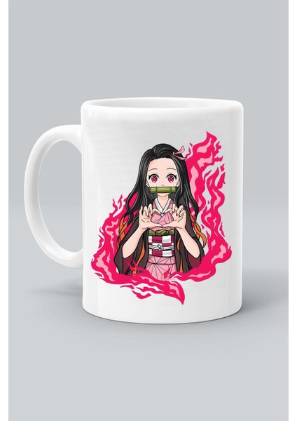 Demon Slayer Karakter Nezuko Kamado Baskılı Beyaz Kupa Bardak