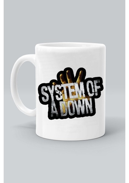 Rock Müzk Grup System Of A Down Logo Baskılı Beyaz Kupa Bardak