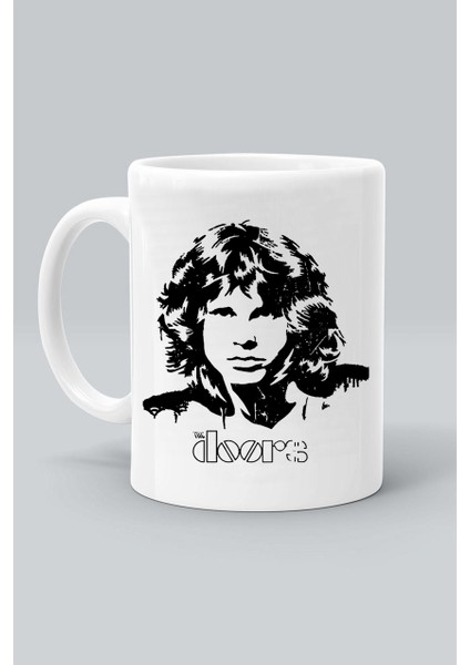 Rock Müzk Grup Doors Logo Baskılı Beyaz Kupa Bardak