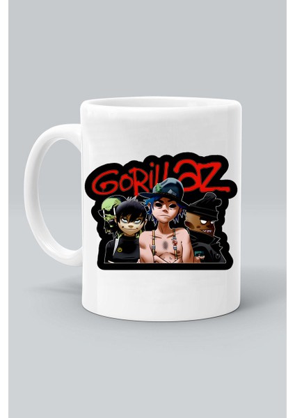 Rock Müzk Grup Gorillaz Logo Baskılı Beyaz Kupa Bardak