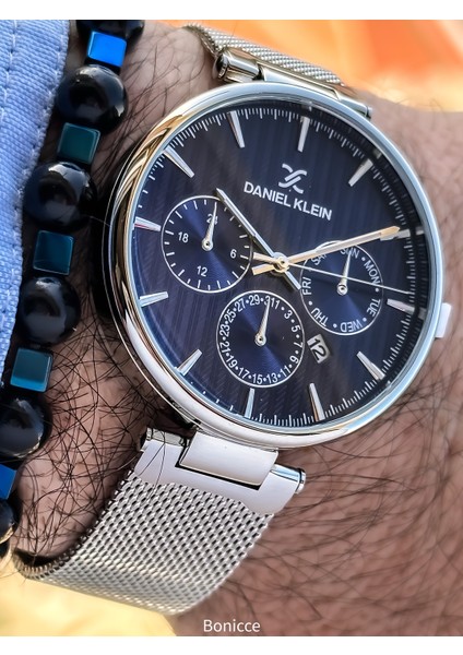 Lacivert Renk,hasır Çelik Kordon Erkek Kol Saati Bileklik Hediyeli