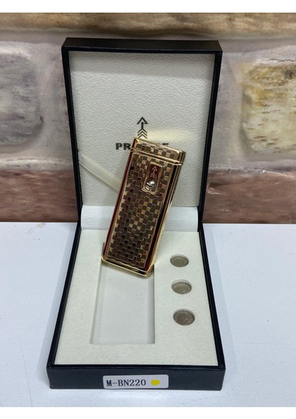 Promise Marka Sarı Gold Renk Pilli Model Kare Kare Desenli Çakmak