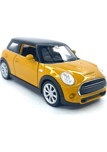 Mini Cooper New Mini Hatch 1/38 11 cm Ölçek Diecast Metal Model Çek Bırak Araba Sarı