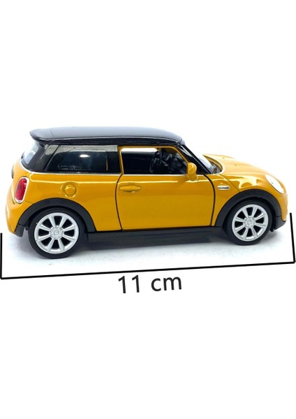 Mini Cooper New Mini Hatch 1/38 11 cm Ölçek Diecast Metal Model Çek Bırak Araba Sarı