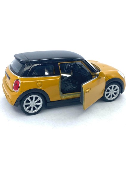Mini Cooper New Mini Hatch 1/38 11 cm Ölçek Diecast Metal Model Çek Bırak Araba Sarı