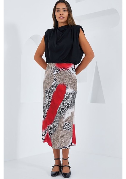 Kırmızı Siyah Desenli Saten Etek 15806 fiyatları