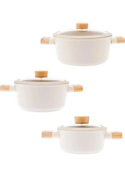 16 cm Bej Silikon Cam Kapak ve Ahşap Kulp
