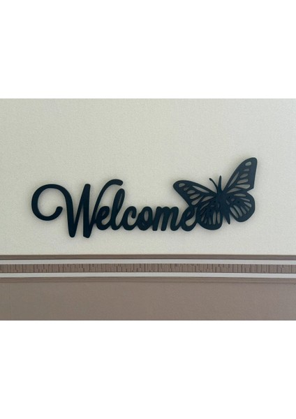 Welcome Duvar ve Kapı Süsü Kelebekli, Plastik
