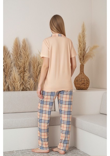 Dreamy Milan Kısa Kollu Ekose Kareli Düğmeli Gömlek Pijama Takımı modelleri