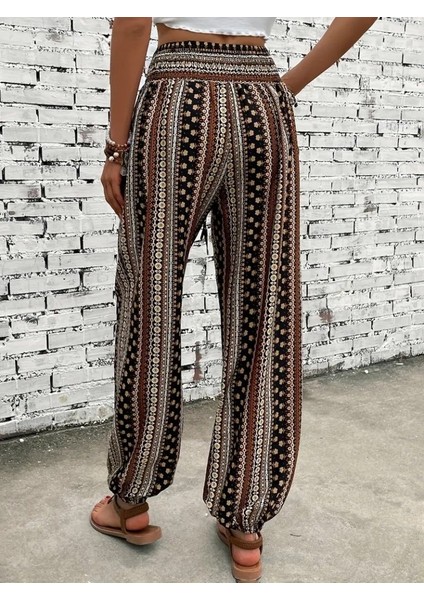 Kadın Yüksek Bel Etnik Desenli Geniş Dökümlü Bürümcük Pantolon fırsatları