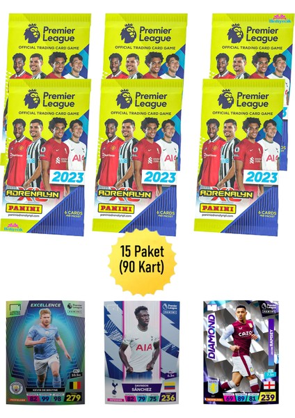 Premier League Futbolcu Kartları Adrenalyn Xl 2023 (15 Paket 90 Kart)