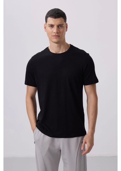 Siyah Erkek Basic Kısa Kol Standart Kalıp O Yaka T-Shirt 87911