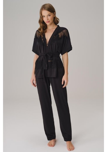 Ip Askılı V Yaka Düz Yazlık Uzun Dantel Detaylı Pijama Takımı Sabahlık fiyatları