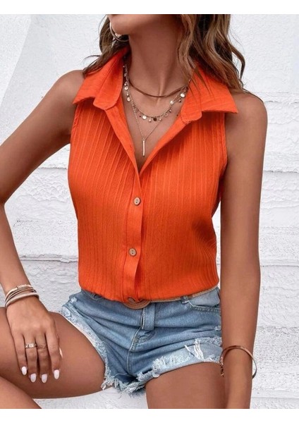 Kadın Sıfır Kol Pamela Kumaş Gömlek