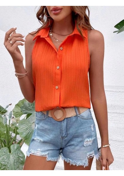 Kadın Sıfır Kol Pamela Kumaş Gömlek modelleri