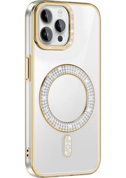 iPhone 12 Pro Kılıf Pırlanta Taş Tasarımlı M-Safe Şarj Özellikli Karetta Silikon Kapak