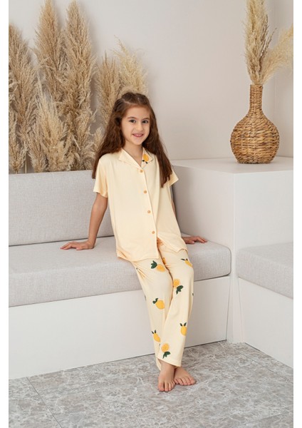 Faryakids Milan Kısa Kollu Limon Desenli Çocuk Gömlek Pijama Takımı