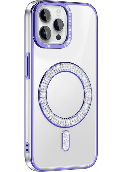iPhone 12 Pro Kılıf Pırlanta Taş Tasarımlı M-Safe Şarj Özellikli Karetta Silikon Kapak