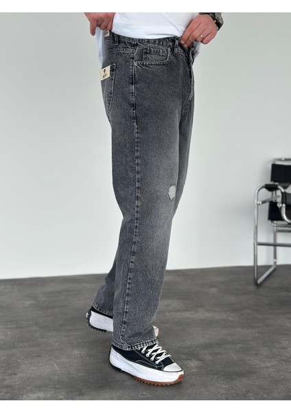 Erkek Baggy Fit Yırtık Detaylı Jean Kot Pantolon Antrasit fırsatları
