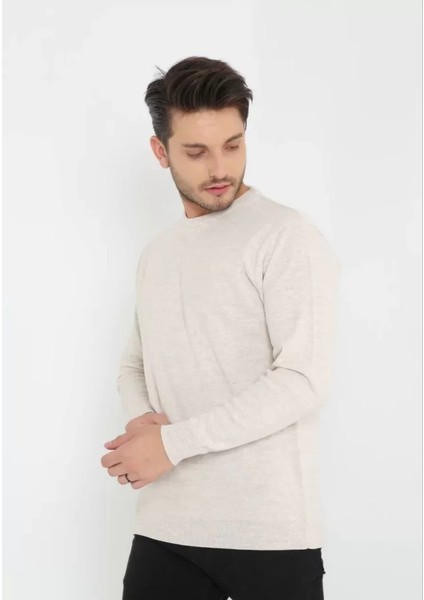 Unisex Uzun Kol Biskilet Yaka Dokuma Triko - Bej fiyatları
