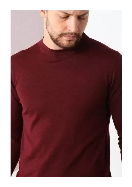 Unisex Uzun Kol Biskilet Yaka Dokuma Triko - Bordo fiyatları