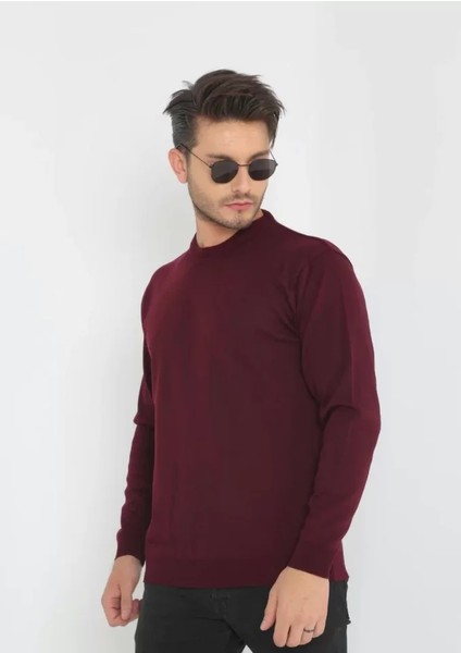 Unisex Uzun Kol Biskilet Yaka Dokuma Triko - Bordo fırsatları