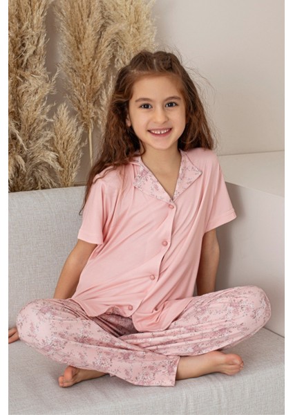 Anne Kız Kombin Çiçekli Kısa Kollu Gömlek Pijama Takımı (Anne Kız Ayrı Satılır) modelleri
