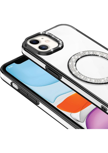 iPhone 11 Kılıf Pırlanta Taş Tasarımlı M-Safe Şarj Özellikli Karetta Silikon Kapak fiyatları