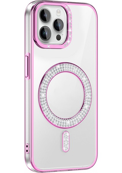 iPhone 12 Kılıf Pırlanta Taş Tasarımlı M-Safe Şarj Özellikli Karetta Silikon Kapak
