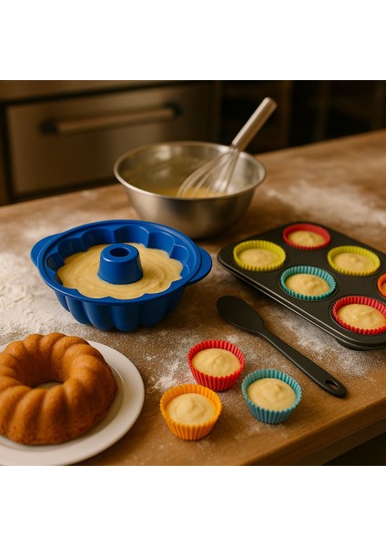 Yuvarlak Dilimli Silikon Kek Kalıbı ve 6lı Muffin Kalıp Hediyeli