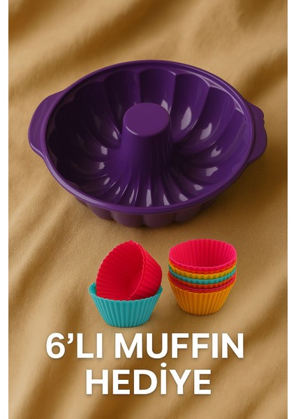 Yuvarlak Dilimli Silikon Kek Kalıbı ve 6lı Muffin Kalıp Hediyeli