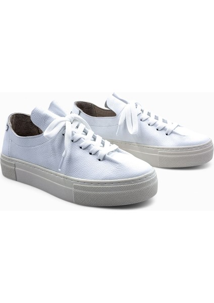 T6015 Deri Yumuşak Taban Beyaz Kadın Sneaker