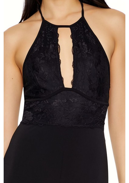 Dantel Halter Yaka Wide-Leg Tulum