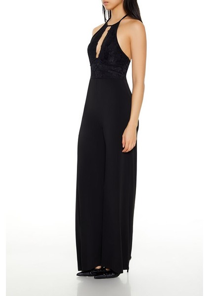 Dantel Halter Yaka Wide-Leg Tulum