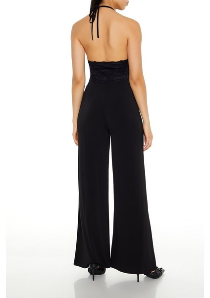 Dantel Halter Yaka Wide-Leg Tulum