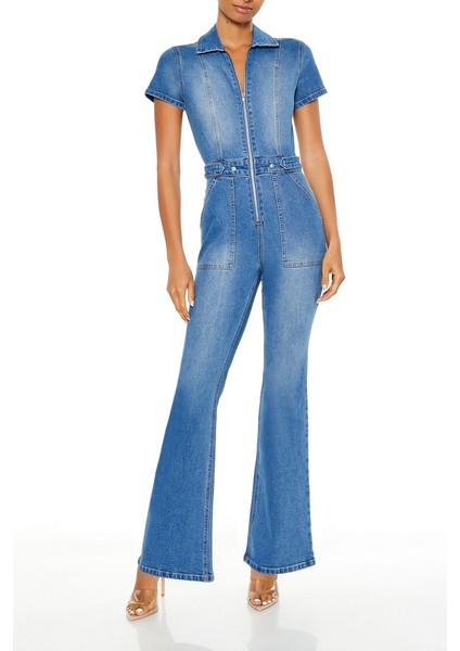 Denim Fermuarlı Tulum