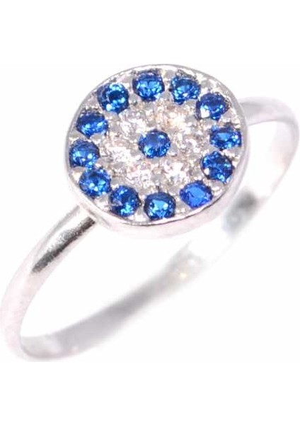 925 Ayar Gümüş Nazar Boncuk Model Yüzük Beyaz