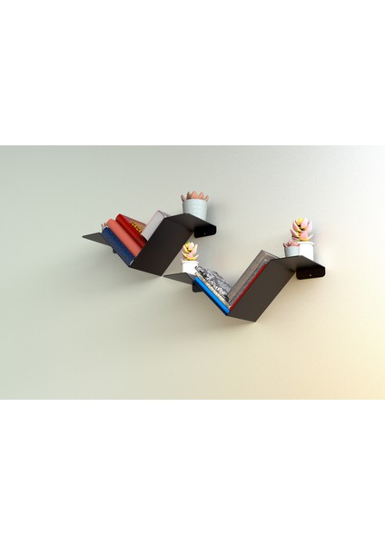 Modern Üçgen Metal Duvar Rafı, Dekoratif Kitaplık ve Saksılık, Siyah, Minimalist Tasarım 2 Li Model indirimleri